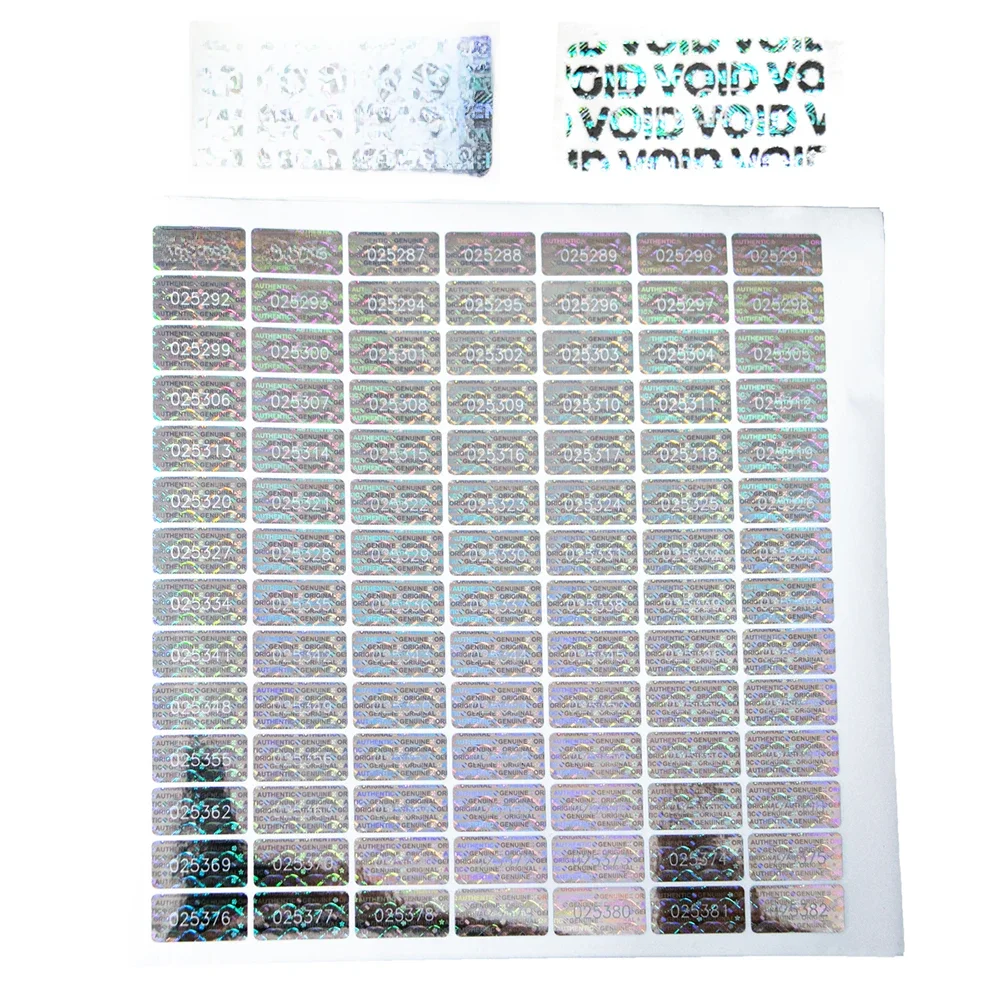 10x20mm 3D srebrne anty-fałszywe naklejki odporne na manipulacje holograficzne plomby do etykiet naklejki z napisem "gwarancja nieważna" z numerem seryjnym — zdjęcie produktu 7