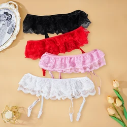 Women's Sexy Lingerie Lace Garters Suspenders Goth Harness Belt Thigh Garter for Stocking Sheer Pink Ladies Intimates 4 Colors