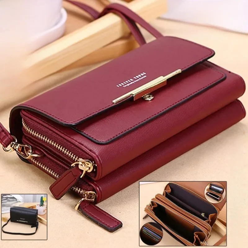 Damska torba typu Crossbody ze skóry PU modna torba na ramię pokrowce na telefon komórkowy kilka kieszeni etui na karty dziewczęce torebka na ramię małe torebki — zdjęcie 2