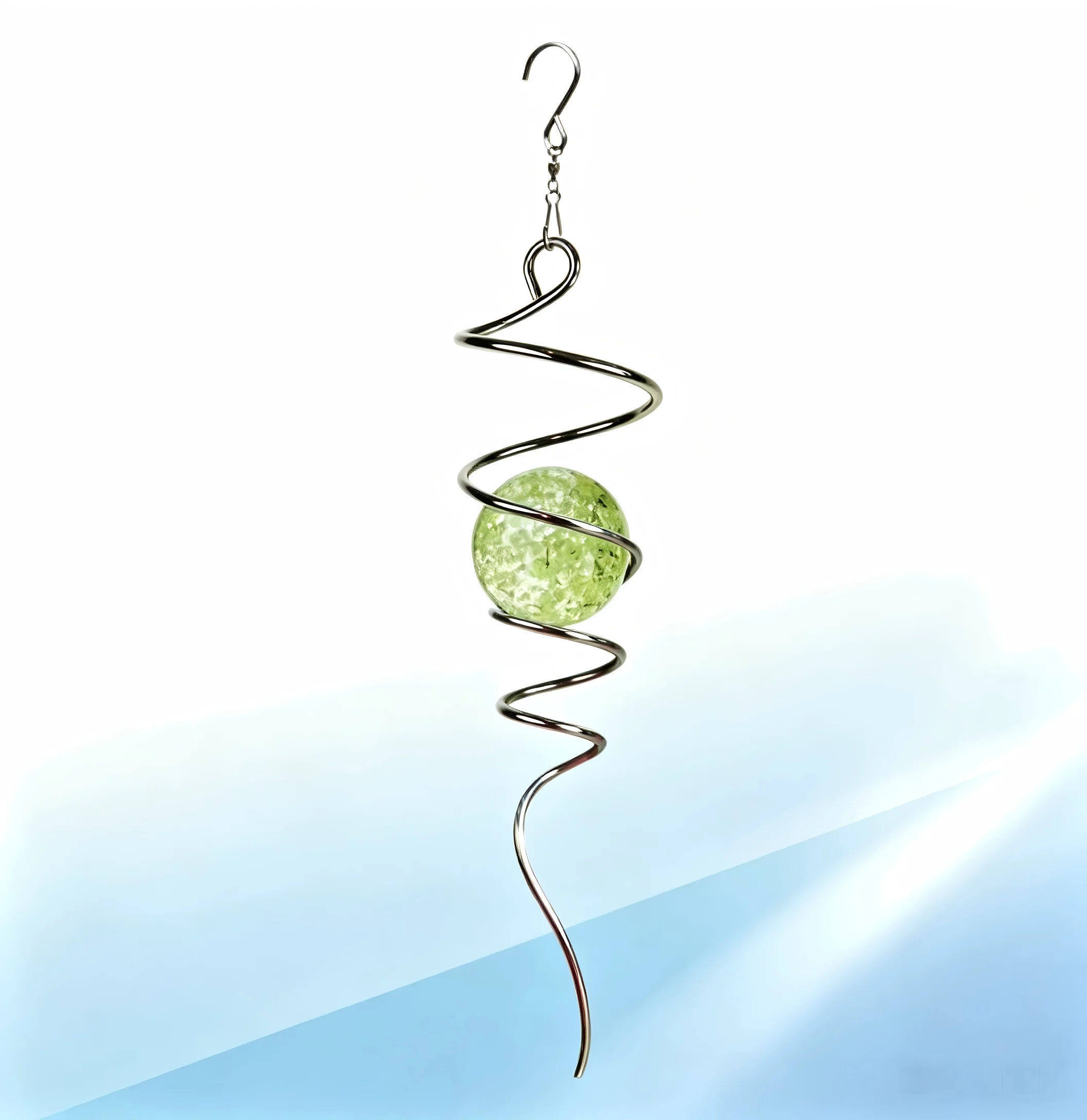 THEYUFA noctilucence Gaze ball spiral decoration wind tail 27.94cm tail and 5.08cm glass ball Outdoor Garden decor 33.02 cm high