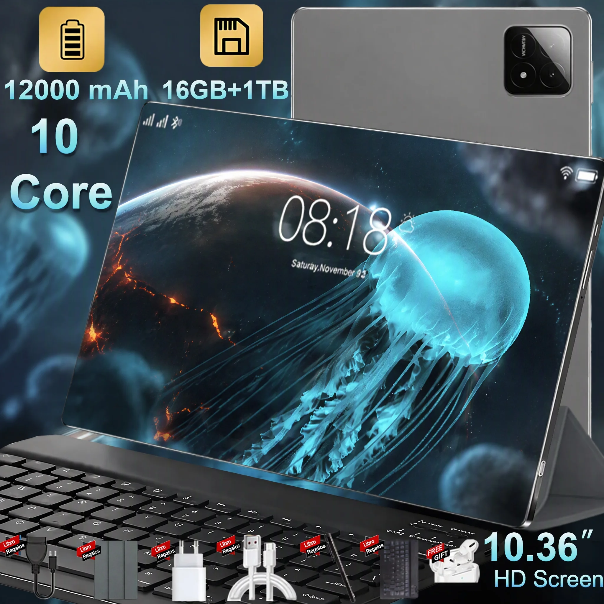 Nueva tableta Android de 10,36 pulgadas para todo el mundo, modelo 2026, con batería integrada de 12000 mAh de gran duración, procesador de