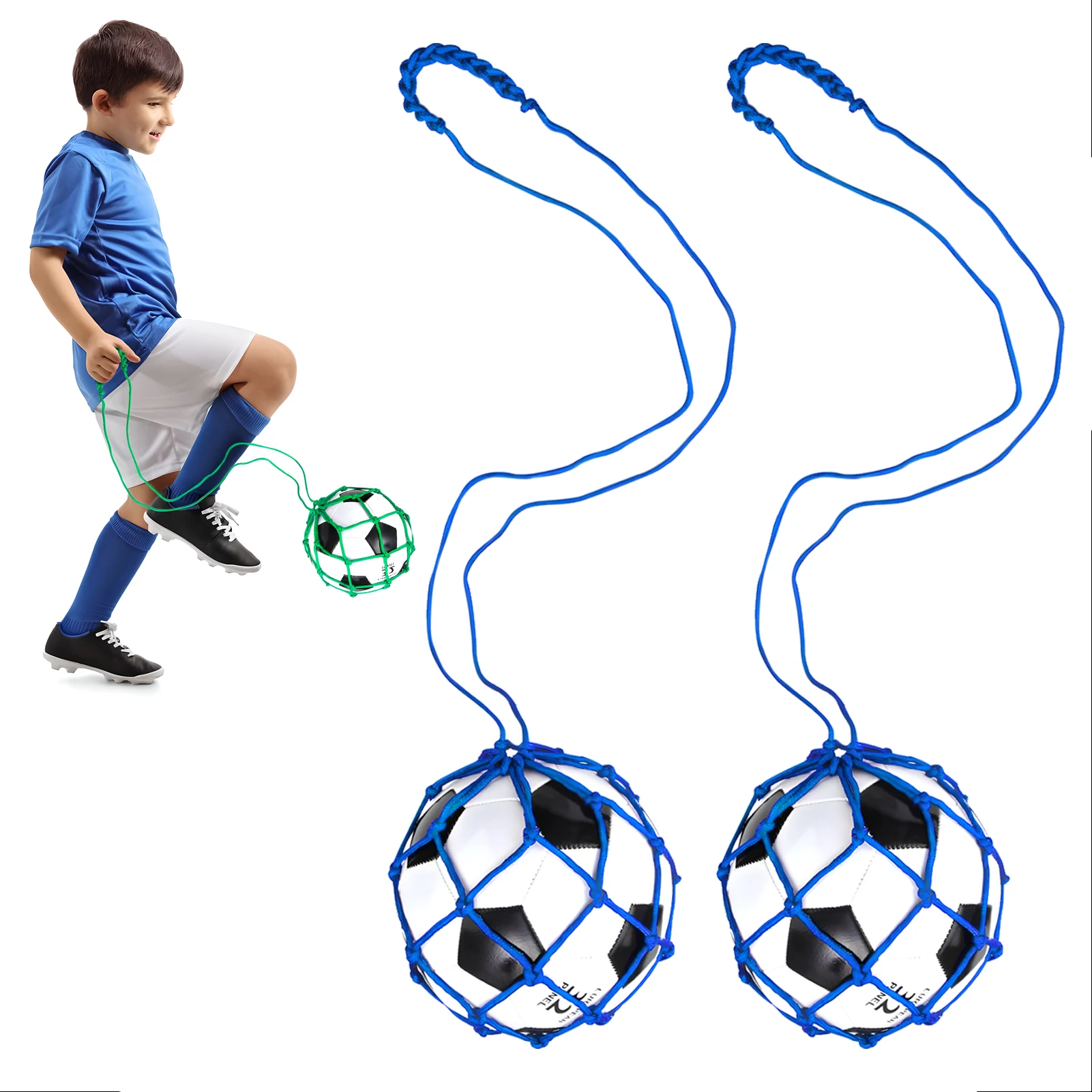 2 Pack Football Kick Trainer Soccer Ball Net Kicker, Fits Ball Size 3, 4, 5, Solo Soccer Kick Training Aid for Youth Adults