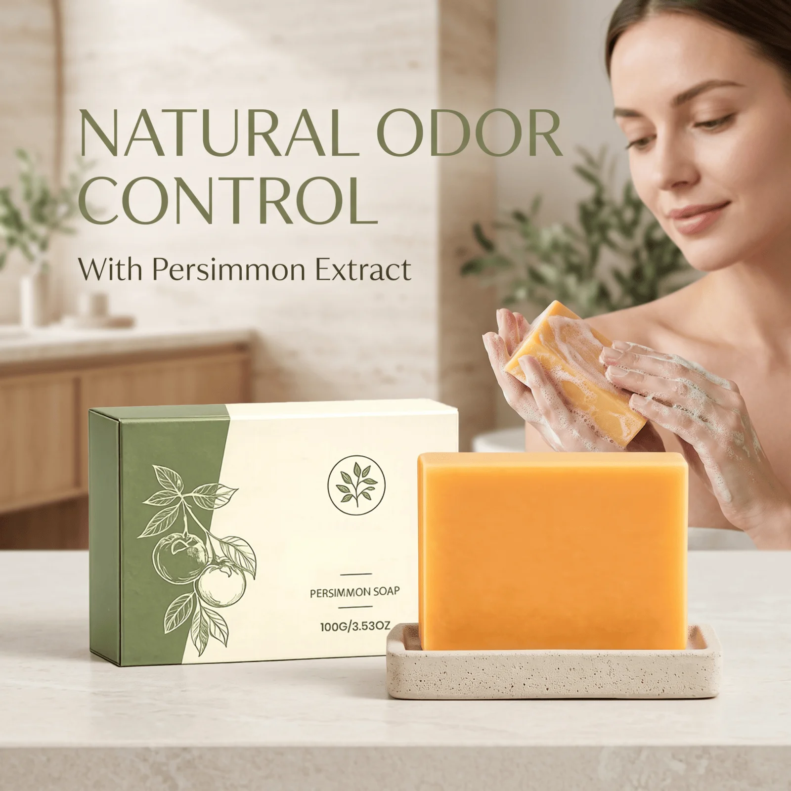 Persimmon Handmade Soap Gentle Cleansing Moisturizing Hydrating Natural Fresh Scent Rich Lather Fruit Deep Nourishing Skin Care Body Wash Bar