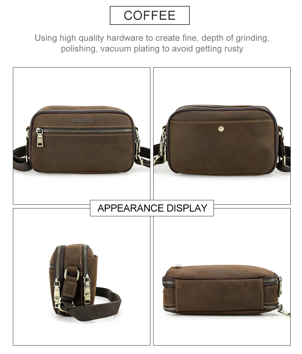 CONTACT'S Echtleder Kleine Umhängetasche für Herren, Vintage Crossbody-Schultertasche, Reisehandtasche mit Luxus-Ausführung für Männer – Detail 11