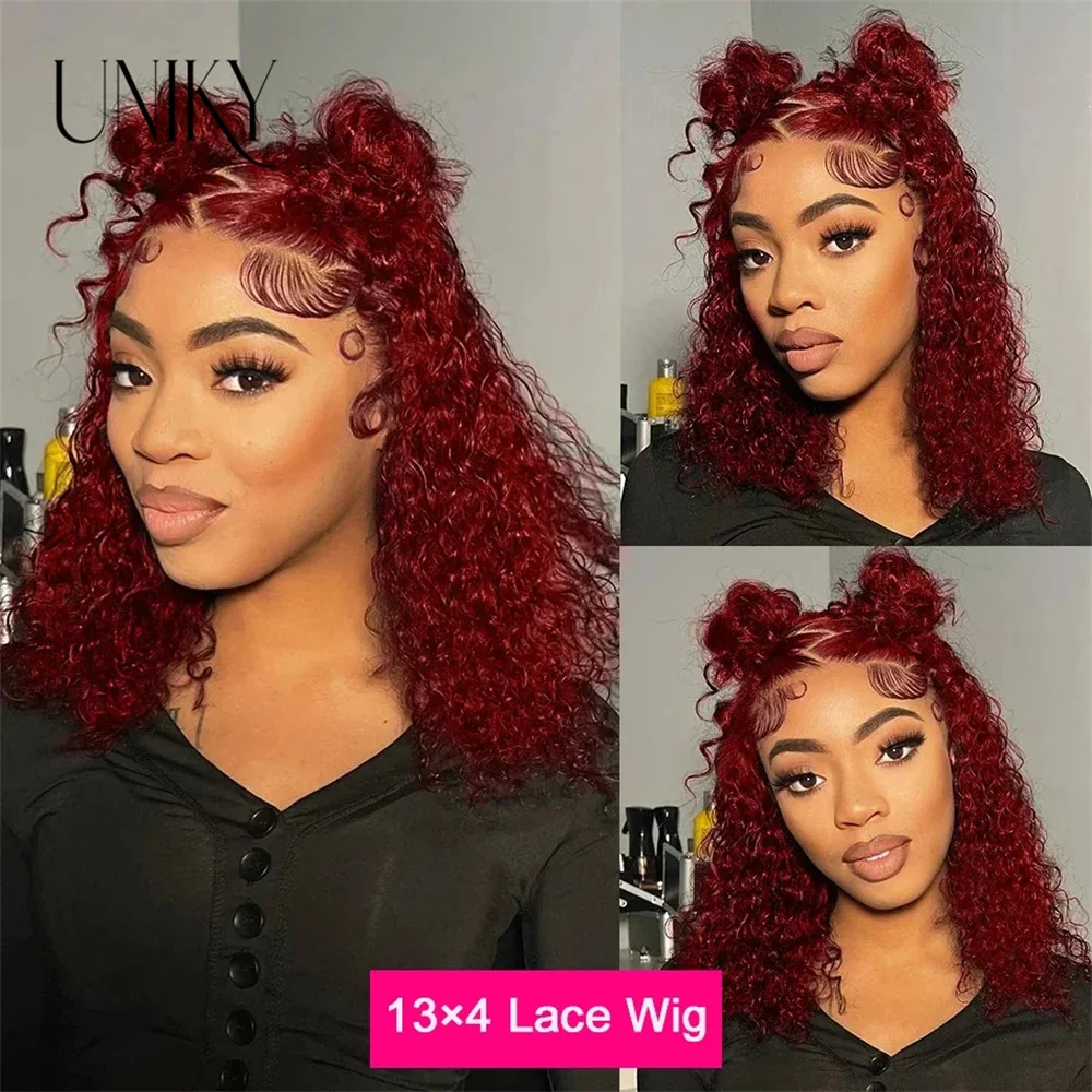 Deepcurly99J Burgundy Lace Front Wig Short Bob Hair Wig Human Hair 13x4 Deep Wave Frontal Wig Red Colored 4x4 Closure Curly Wigs