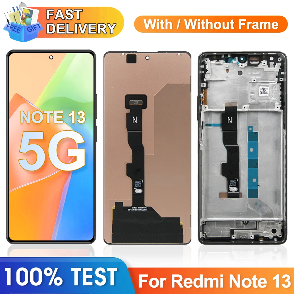 Screen Assembly for Xiaomi Redmi Note 13 2312DRAABG Lcd Display Touch Screen for Redmi Note 13 5G Screen with Frame Replacement