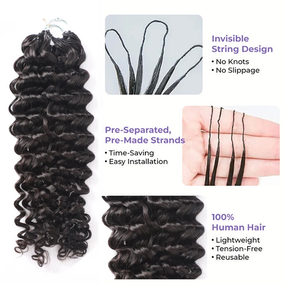Human Crochet Hair Deep Wave Feather Crochet Human Hair Extensions 50G Real Remy Hair Pre-Separated Human Hair Crochet Bundles