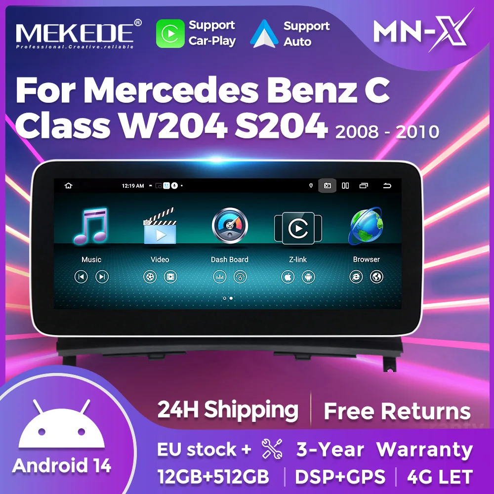 MEKEDE 12,5 Zoll Android 14 Wireless Carplay Auto Radio Für Mercedes Benz C Klasse W204 S204 2008-2010 GPS DSP Multimedia Player