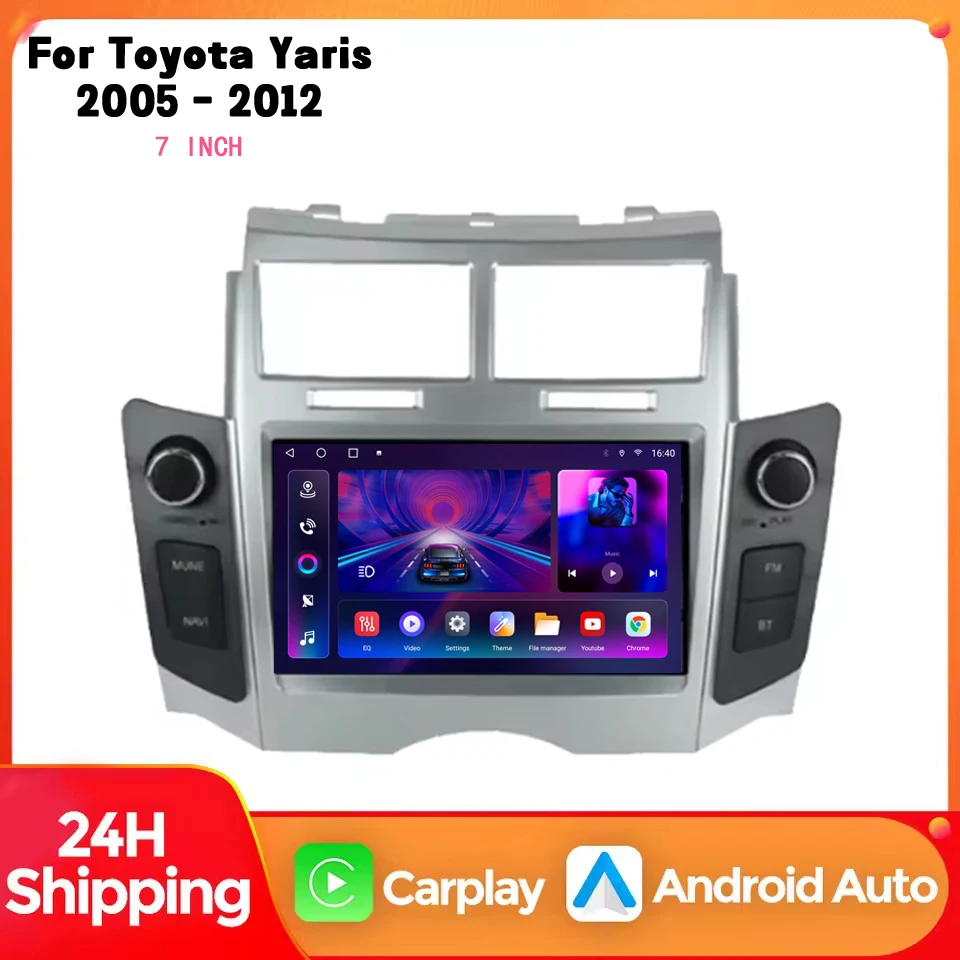 Radio para Auto Android 15 de 7'' para Toyota Yaris XP90 Vitz Platz 2005-2012, Navegación GPS, Estéreo, CarPlay, Reproductor Multimedia de Video