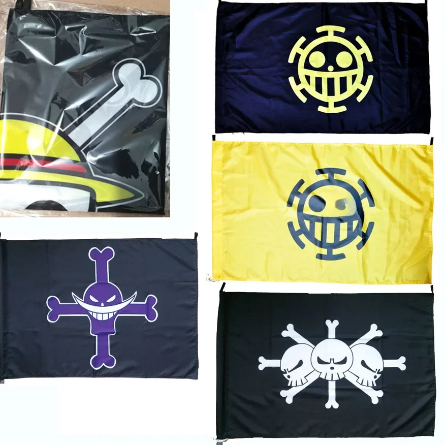 Anime une pièce Logo drapeaux Luffy Edward Newgate Trafalgar Law Marshall D enseigner Buggy Shanks drapeau bannière Cosplay accessoires Figure jouet