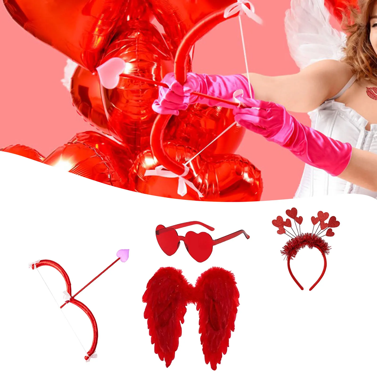 

4PCS Valentine Cupid Costume Accessories Lightweight Red Feather Wing Cupid Bow and Arrow for Adult Women Cosplay Carnival 2026