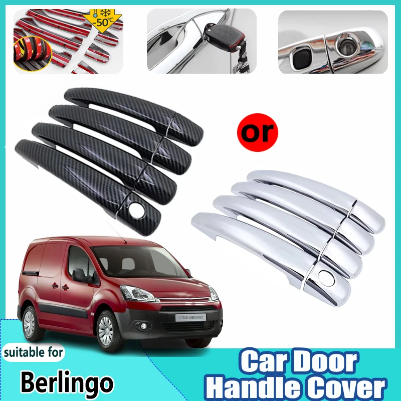 

For Citroen Berlingo B9 Peugeot Partner 2008~2018 Carbon Fiber Chrome Door Trim Handle Anti-Scratch Decoration Car Accessories