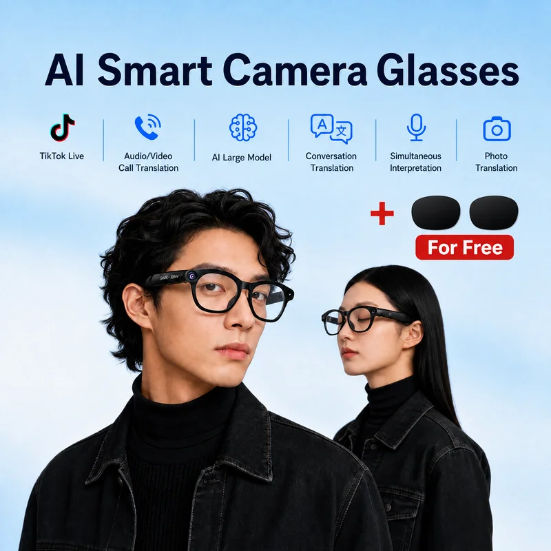 

AI Smart Shooting Glasses, Support Douyin TK Live Streaming, Audio and Video Calls, Online Translation, 8MP Camera, Voice Assist