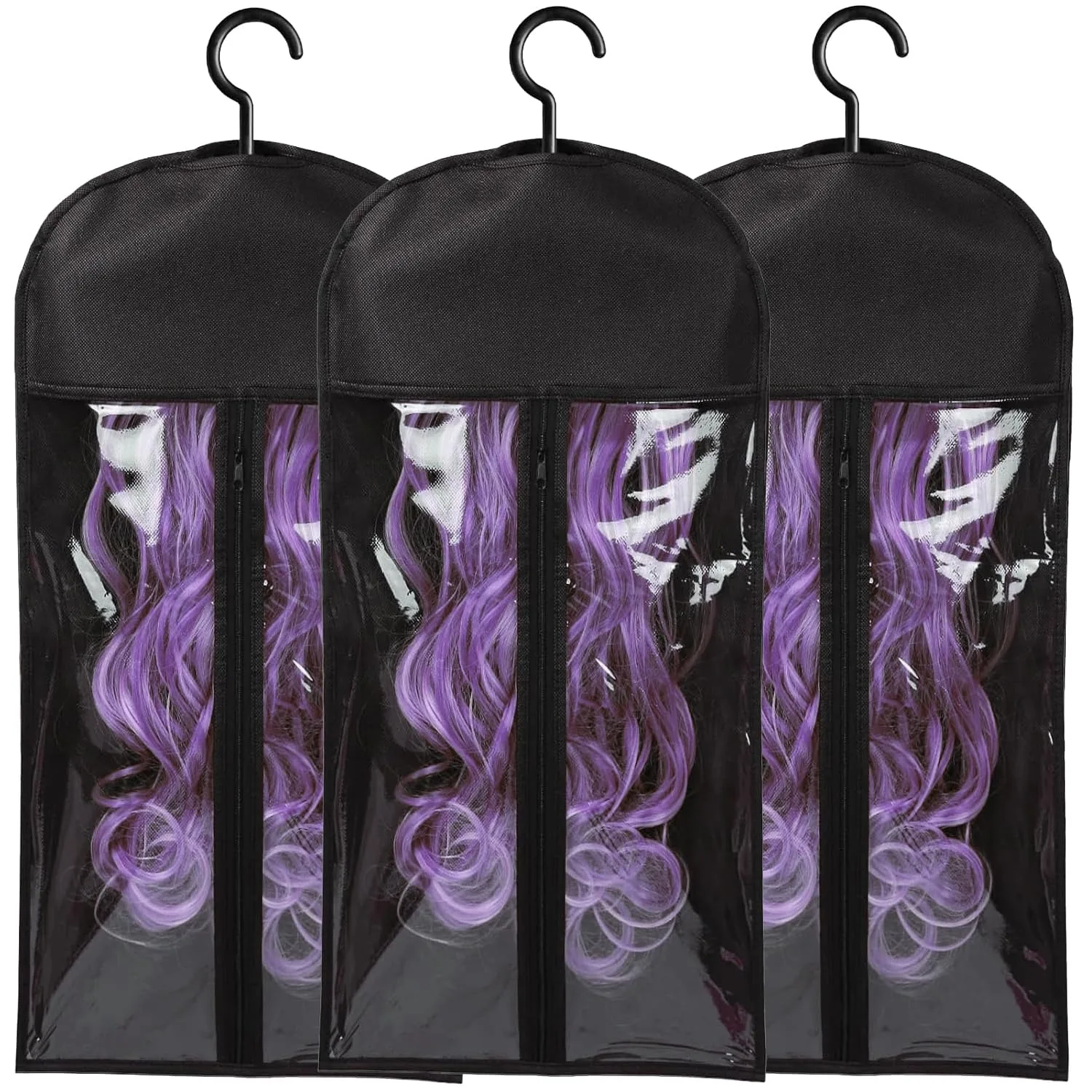

3PCS Hair Extension Holder Wig Storage Bags with Hanger for Multiple Wigs Dust-proof Wig Bag with Hook Storage for Hair Extens