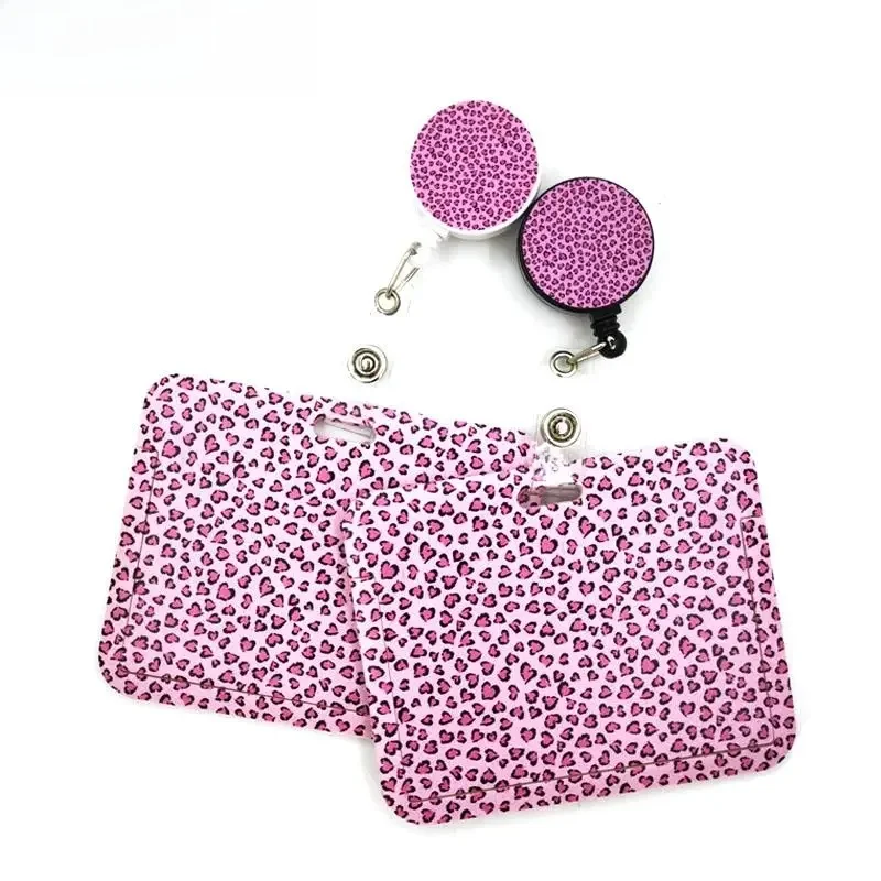 Porte-carte imprimé léopard rose pour femmes, lanière rétractable, Badge, infirmière, médecin, étudiant, exposition, carte d'identité, Clip, porte-Badge