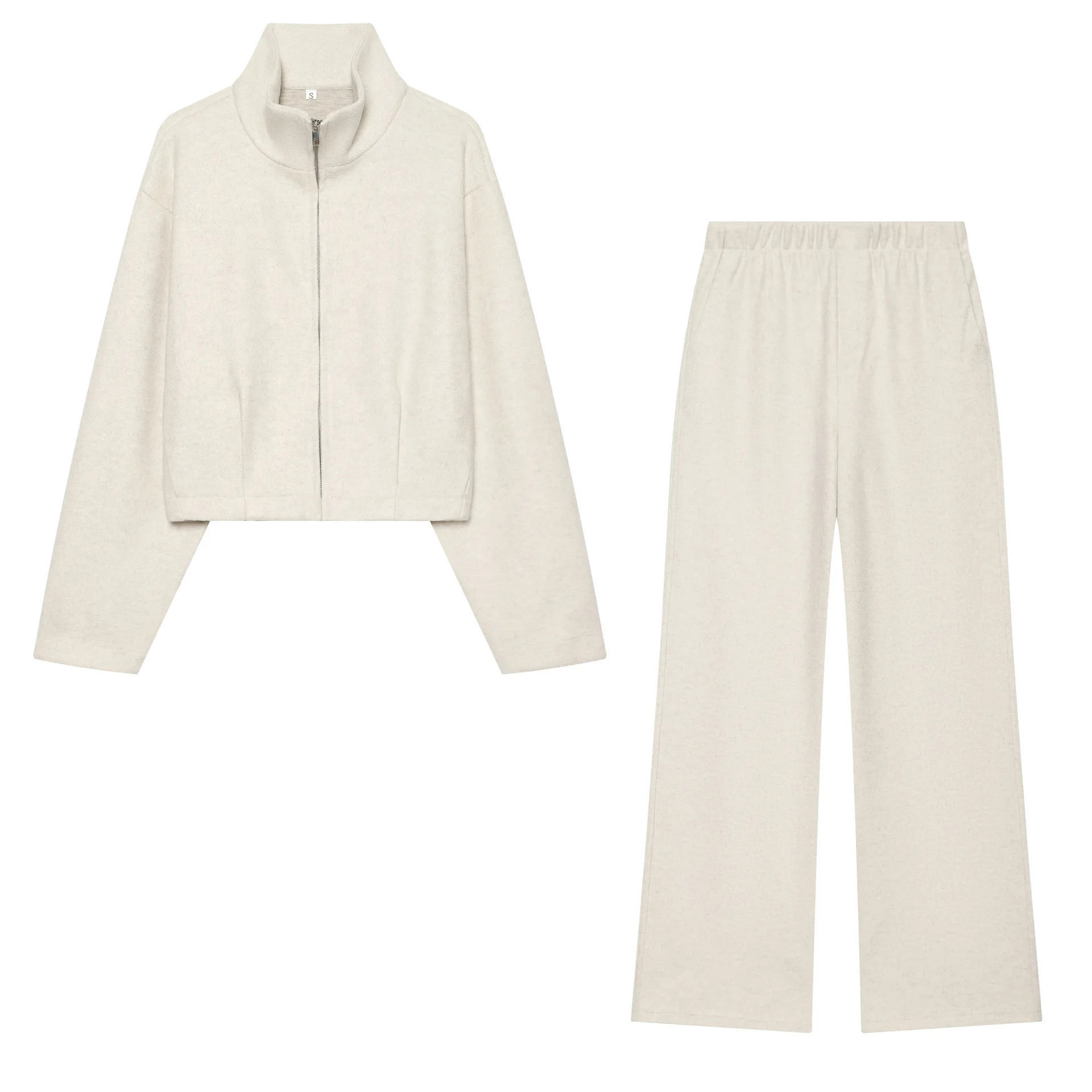 Women Two Piece Outfits Fleece Tracksuit Stand Collar Full Zip Jacket Wide Leg Long Pants Sweatsuit Casual Matching Set Suits