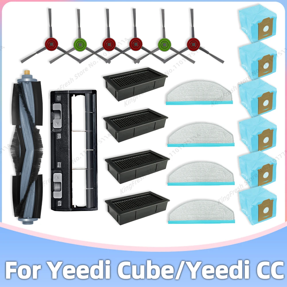 Compatible con Yeedi Cube / Yeedi CC Piezas para aspiradora robot Rodillo principal Cepillo lateral Filtro Hepa Paño de fregado Bolsa de polvo