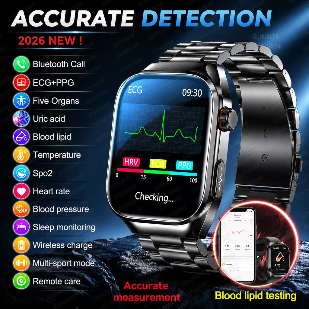 2026 New AI Health Diagnose Smart Watch ECG+PPG One click micro Body analysis Blood Pressure Blood Fat Uric acid Bluetooth Call Health Tracker Smartwatch For Men Women