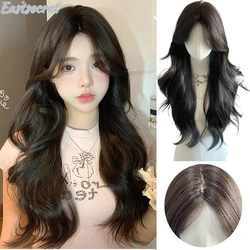 EASTSuper Long Black Wavy Synthetic Wigs with Bangs for Women  Dark Water Wave Halloween Cosplay Natural Hair Wig Heat Resistant