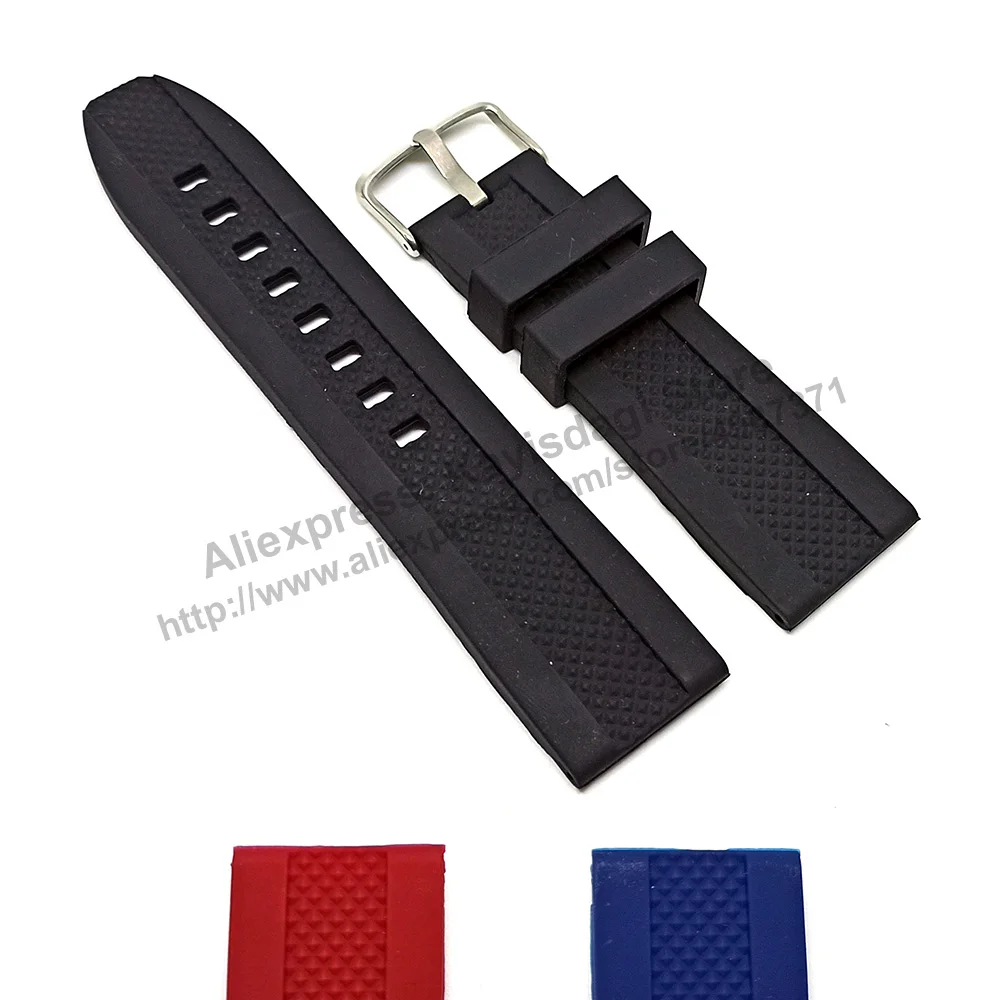 24mm Black Blue Red Rubber Watch Band / Strap Compatible Burberry Endurance BU7711 , BU7714 , BU7704 , BU7705 , BU7710 , BU7713