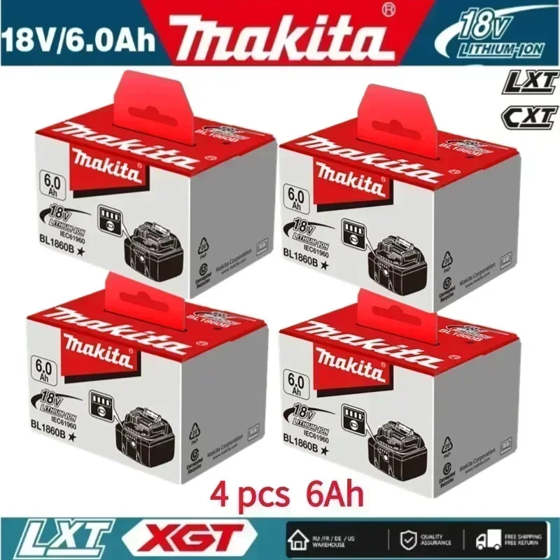 100% Original Makita 18 V Akku 6,0 Ah Wiederaufladbares Elektrowerkzeug Makita 18 V Akku, Austauschbarer LED-Lithium-Ionen-Akku, BL1860B