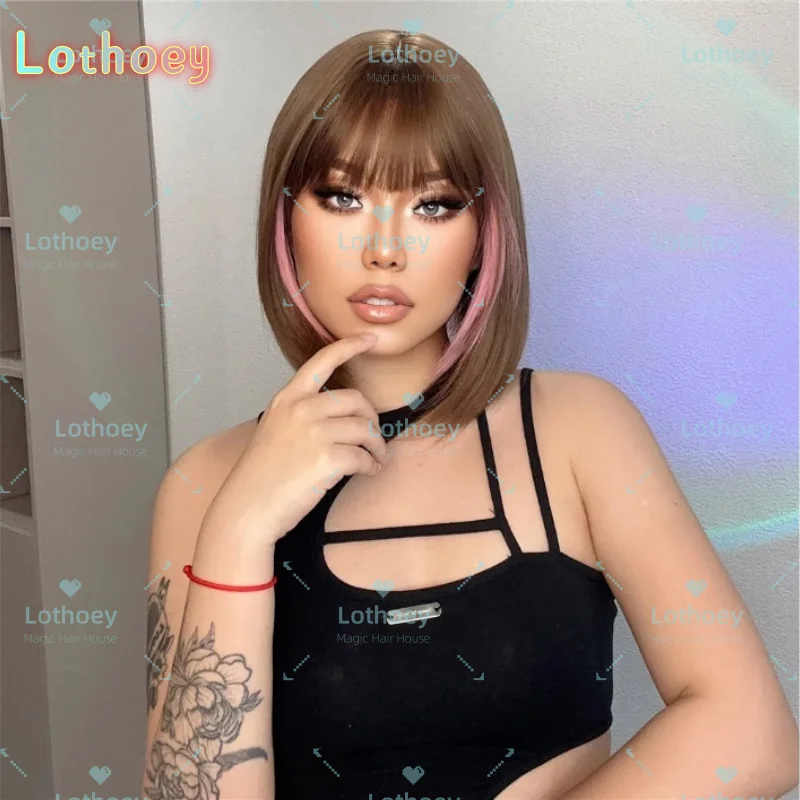 Короткий золотисто-коричневый крючок для ушей, розовый парик из натуральных волос, парик с челкой BOB, популярный цвет, подходит для вечеринки, жизненная сила, специальная цена