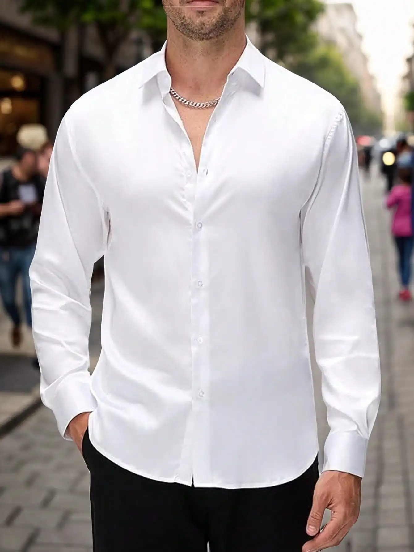 

Мужская городская стильная повседневная деловая приталенная классическая рубашка на пуговицах с длинными рукавами и карманом