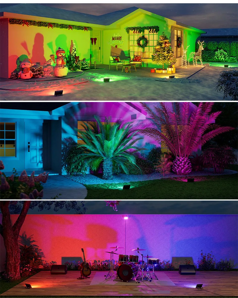 Pack of 2 RGB LED spotlights, Outdoor Color-Changing Adjustable Projector Ad893312c1ac84f4980de83114bd791717