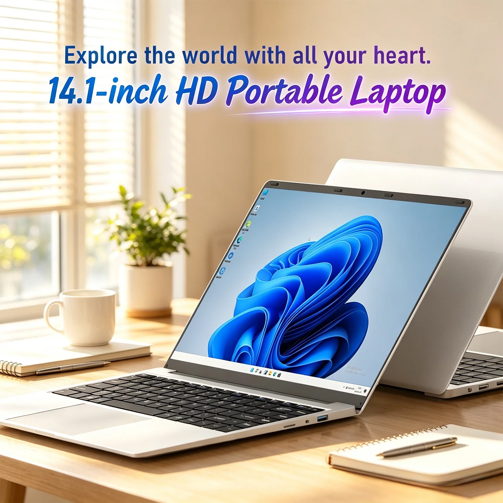 Brand New 14.1 Inch Laptop Intel Celeron N3450 8GB RAM 128GB SSD FHD 1920x1080 Notebook Windows 10 Pro WiFi Dual Band Bluetooth 5.2 Lightweight Portable Computer for Student Office Business Home France Stock Multi Language System Laptop Duty Free Shop
