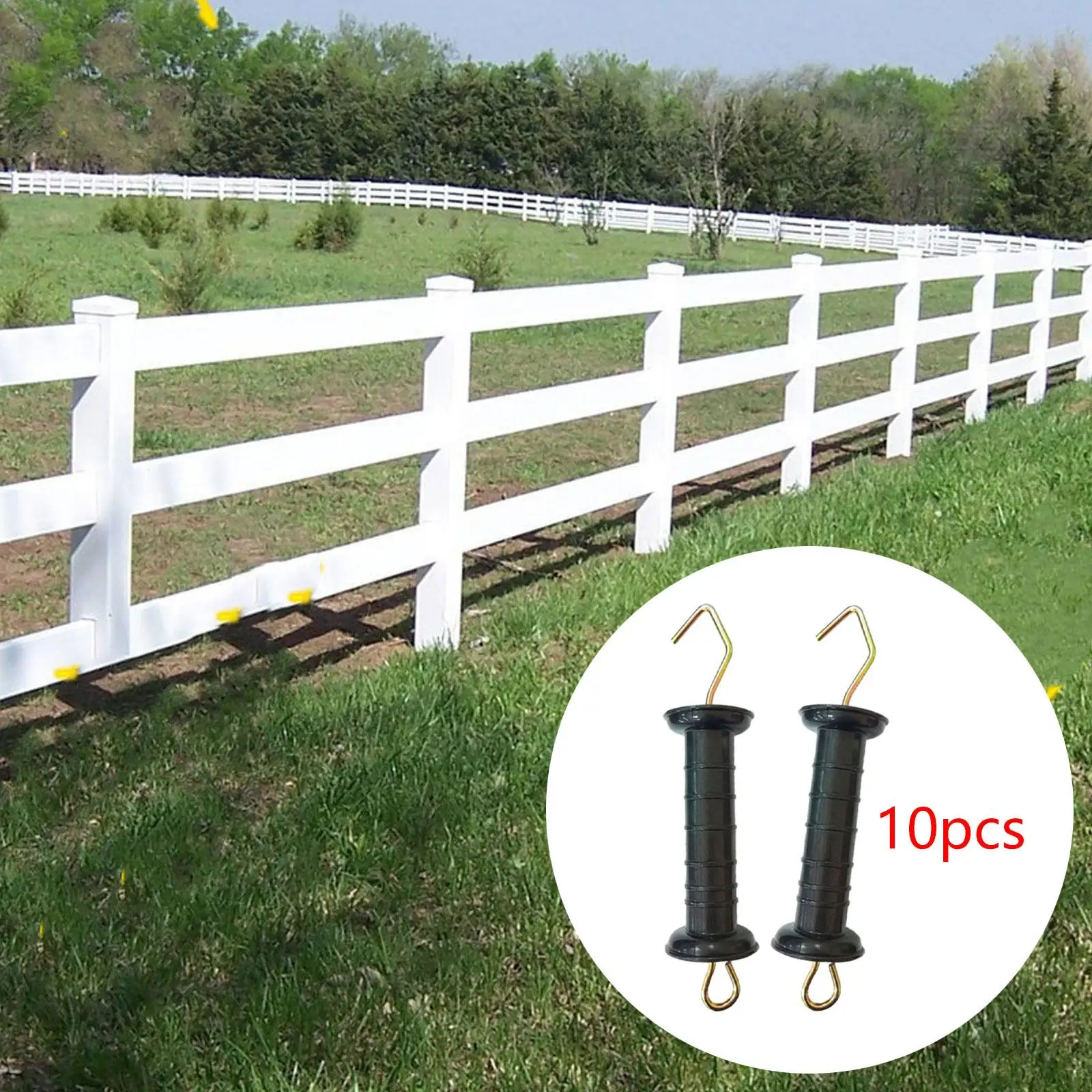 

10-комп. электрическая ручка для забора, изолятор, прочная встроенная пружинная ручка для ворот с пружиной для уличного сарая, сада для скота