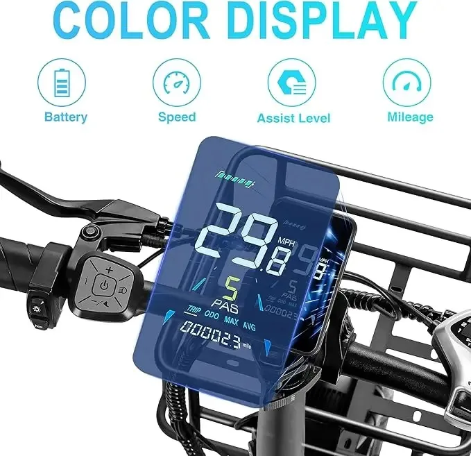 Electric Bike for Adults with Rear Seat and Front Basket 1000W 48V15Ah LCD Color Screen F/R Disc Brake 20