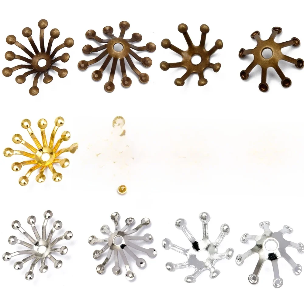 BASEHOME 100 sztuk 10mm/13mm filigranowa biżuteria Spacer kwiaty motyw Charms luźne koraliki zaślepki dla DIY biżuteria akcesoria — zdjęcie 2