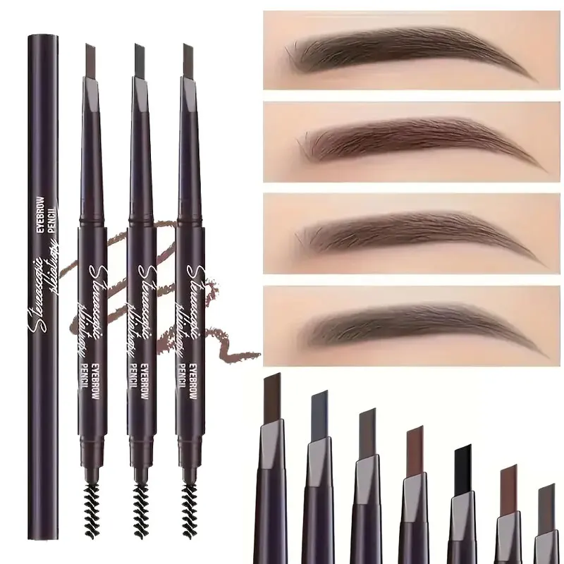 1pca/5pcs قلم حواجب مزدوج الأطراف سهل الانزلاق مع طرف مثلث وفرشاة - مثالي لجميع أنواع البشرة