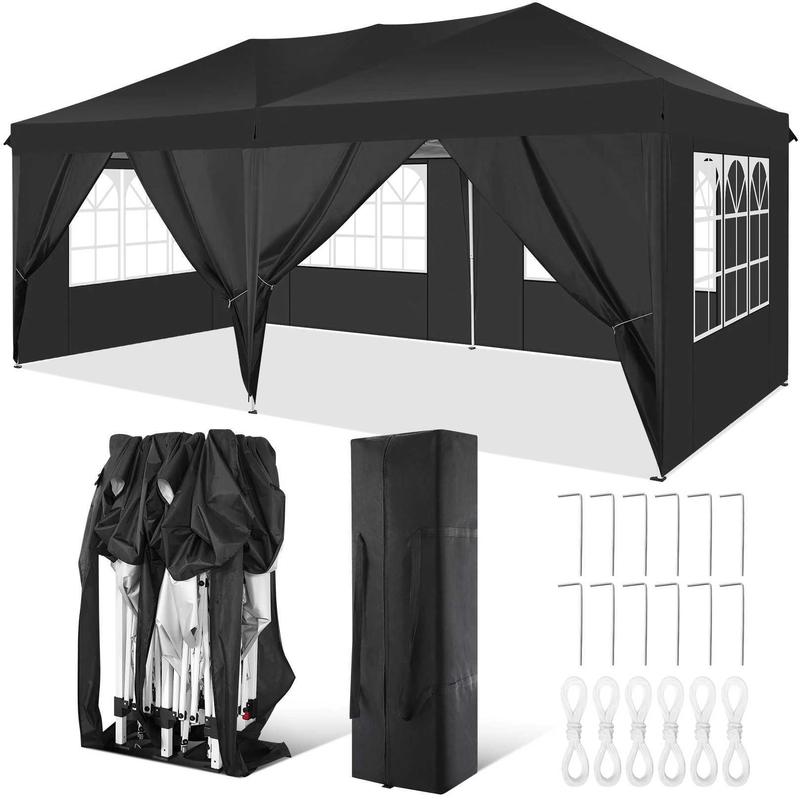 Pop Up Canopy 10x20 with 6 Sidewalls Waterproof Outdoor Beach Camping Event Tent UPF 50+ Gazebo Commercial Instant Shelter