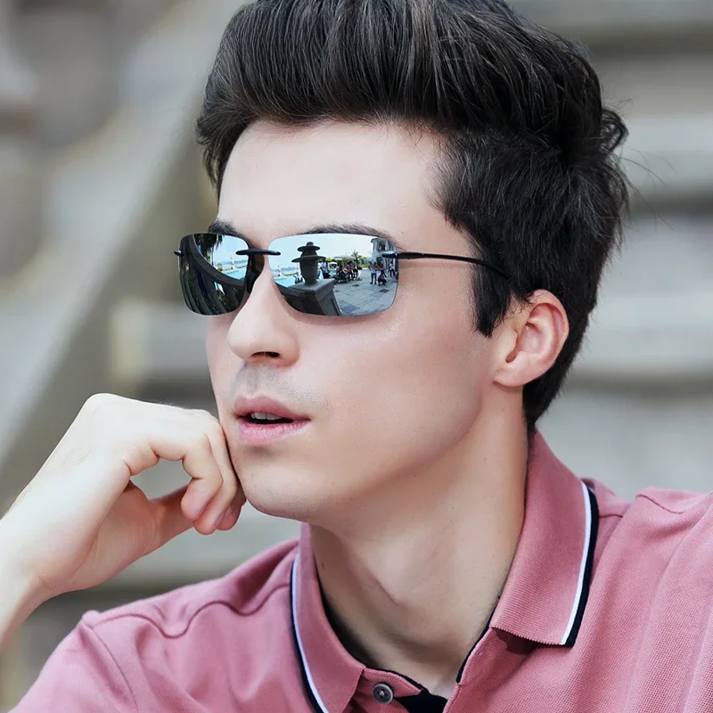 KINGSEVEN TR90 modne spolaryzowane okulary mężczyźni Ultralight wysokiej jakości kwadratowe bezramowe óculos Gafas okulary przeciwsłoneczne blokujące UV — zdjęcie 2