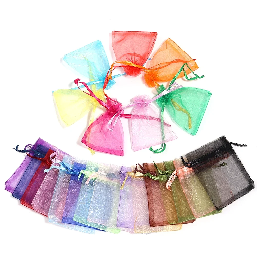 Sacs en Organza colorés, 10 pièces/lot, sac à bijoux Transparent, cadeau de fête de mariage, sacs à tirer, sac d'emballage de rangement de bonbons et de bijoux