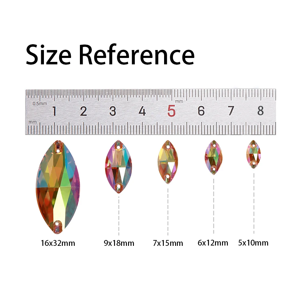 All Size Navette Shaped Glass Flatbase Sewing Rhinestones Electric Neon Series Hotsale Crystal Stones For Garment Decoration