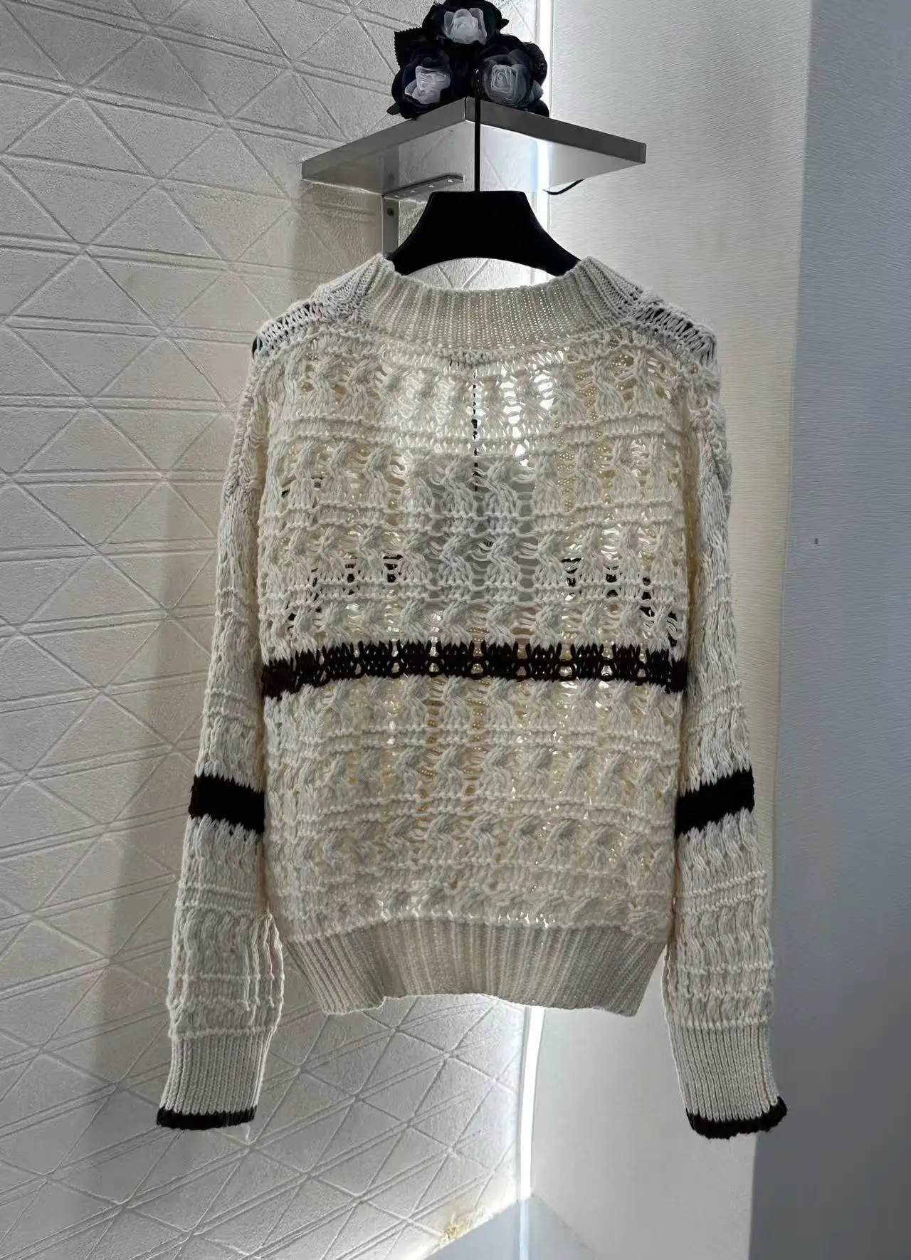 

Вязаный открытый кардиган с крючками Lady Color Block 2025 года