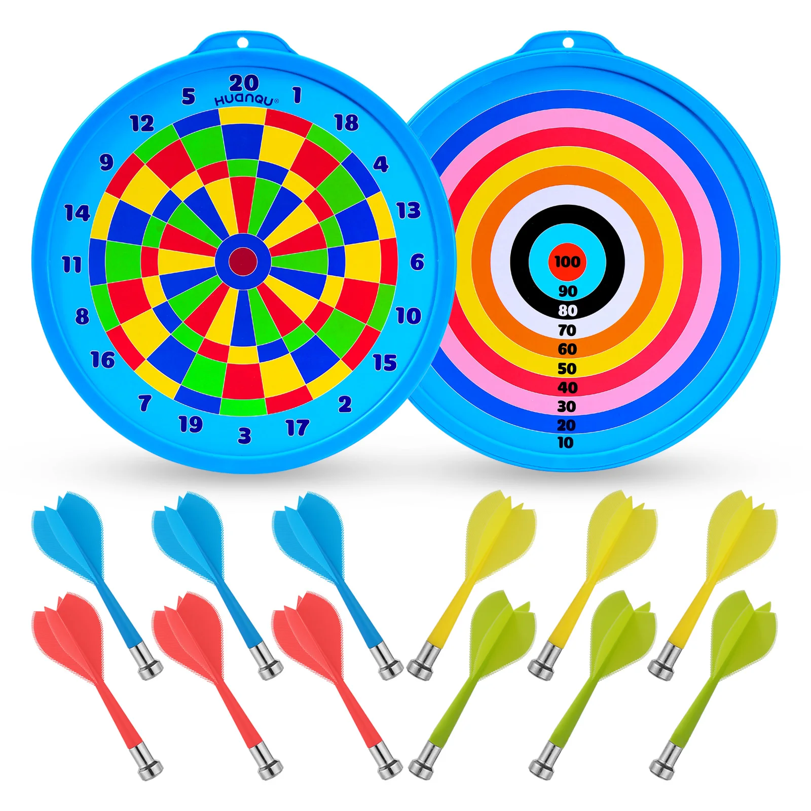 

Huanqu Safety Magnetic Dart Board 15inch Double-Sided Magnetic Targets with 12 Magnetic Darts Universal Dart Board Indoor Living Room Wall-Mounted Training Portable Home Double-Sided Dart Set