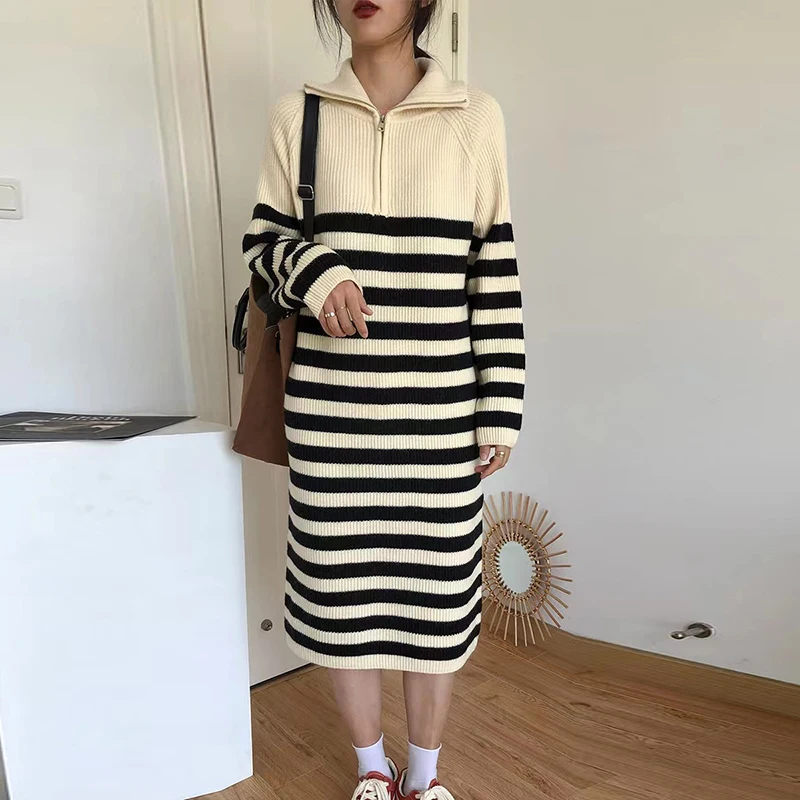 Half-house up-collar women autumn winter fashion loose long-formed long-life Knife One-piece OP1999