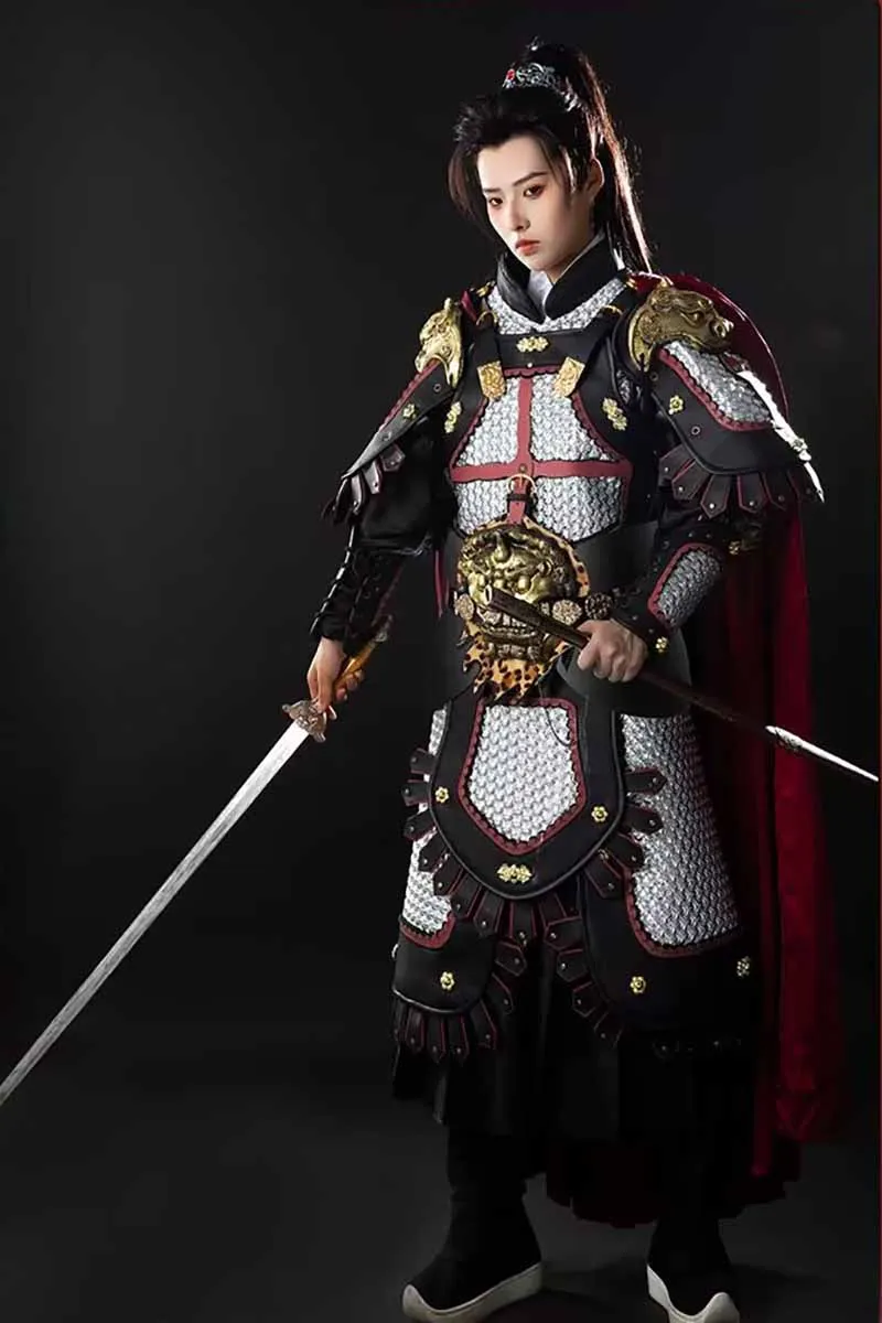 Chinesische Generäle Soldat Rüstung Outfit Unisex Cosplay Kostüm Imitation Metall PVC Rüstung
