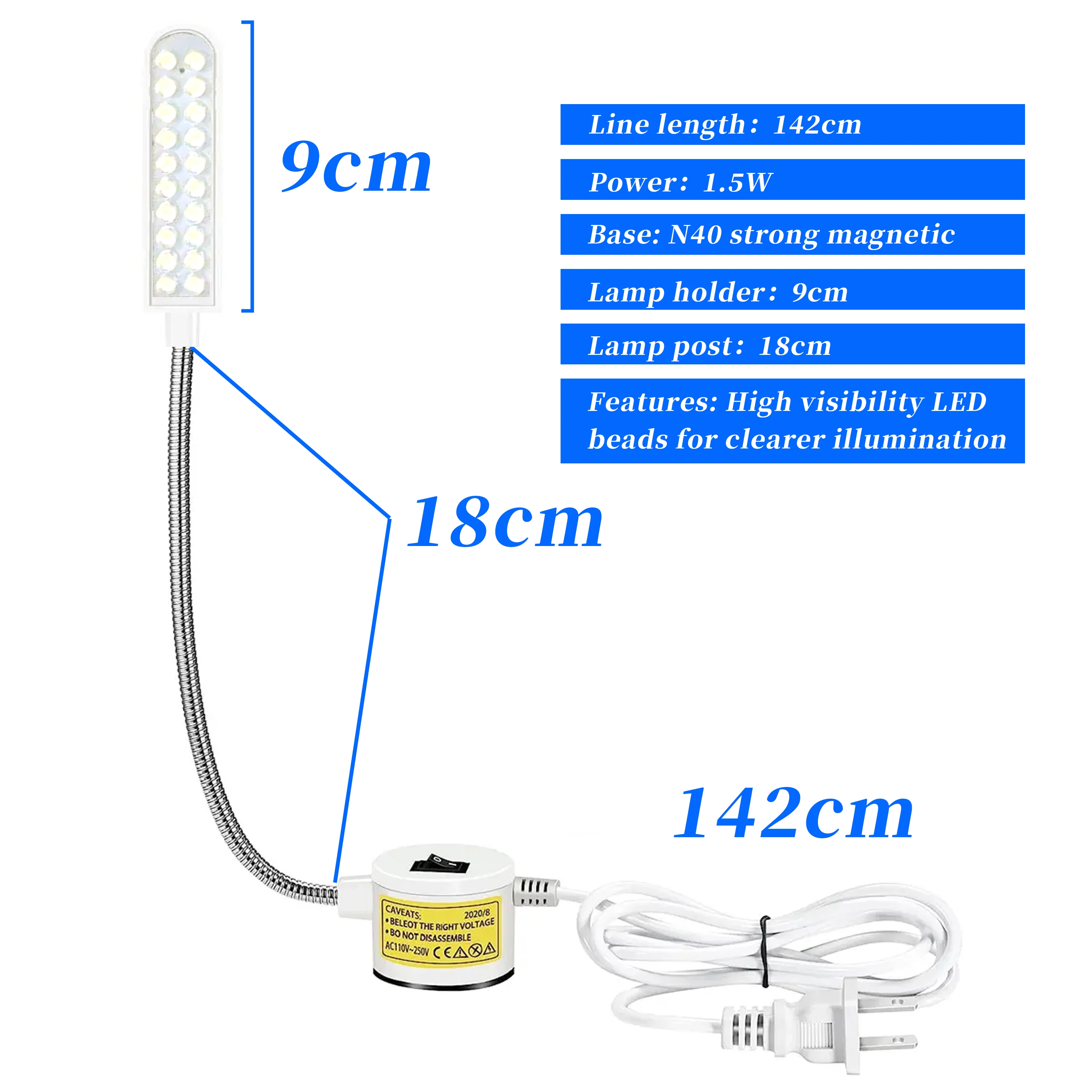 LED Sewing Lamp 110V 220V Night Light with Flexible Hose Adjustable Angle Magnetic Suction Work Light for Sewing Machine Table