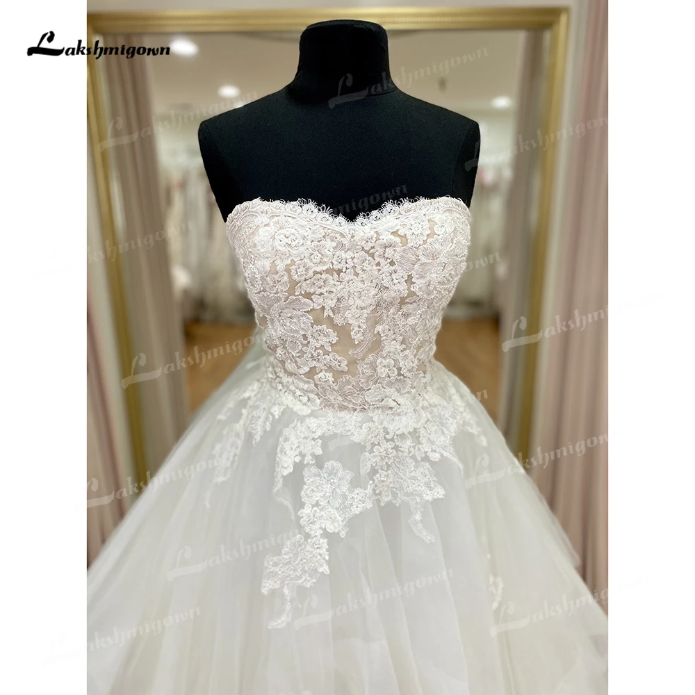 Sexy Sweetheart Sleeveless Back Button Lace Top Netting Ball Gown Wedding Dress Custom For Women Boho Bridal Gown Sweep Vestidos