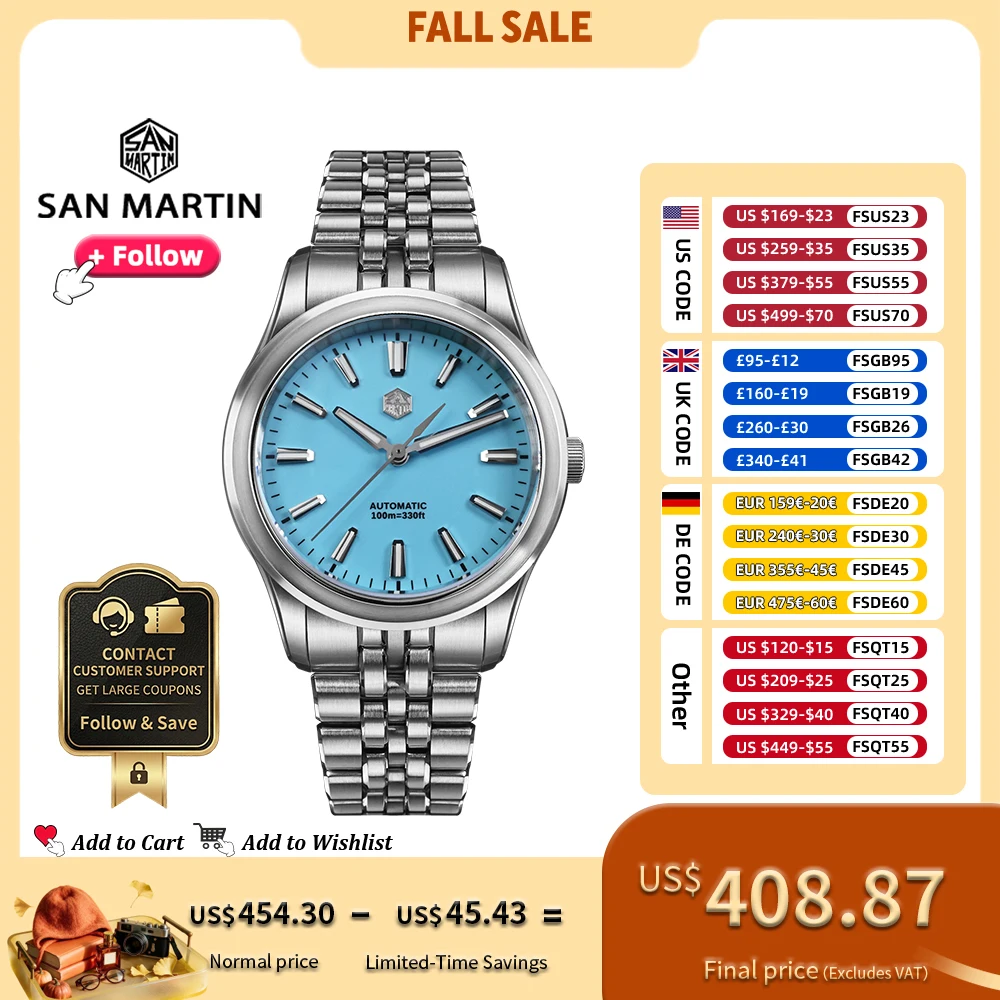 San Martin SN0144 36mm 39mm Luxury Enamel Dial Watch Miyota 90S5 Automatic Mechanical Original Design Gada Mens Watches 100m