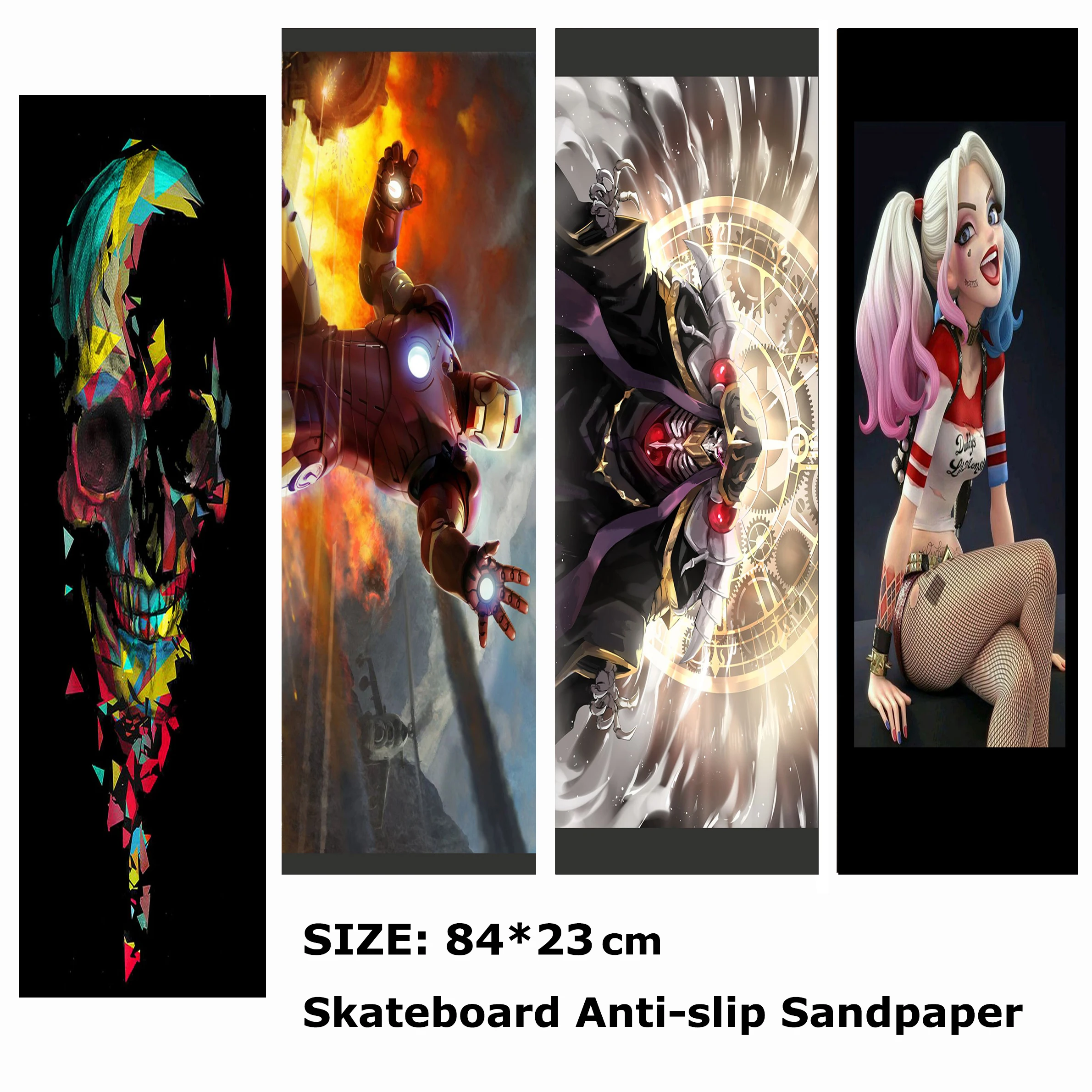 Colorful Skull Mushroom Cloud Pattern Electric Scooter Anti-slip Sticker Sandpaper Skateboard Grip Tape Sheet 84*23cm