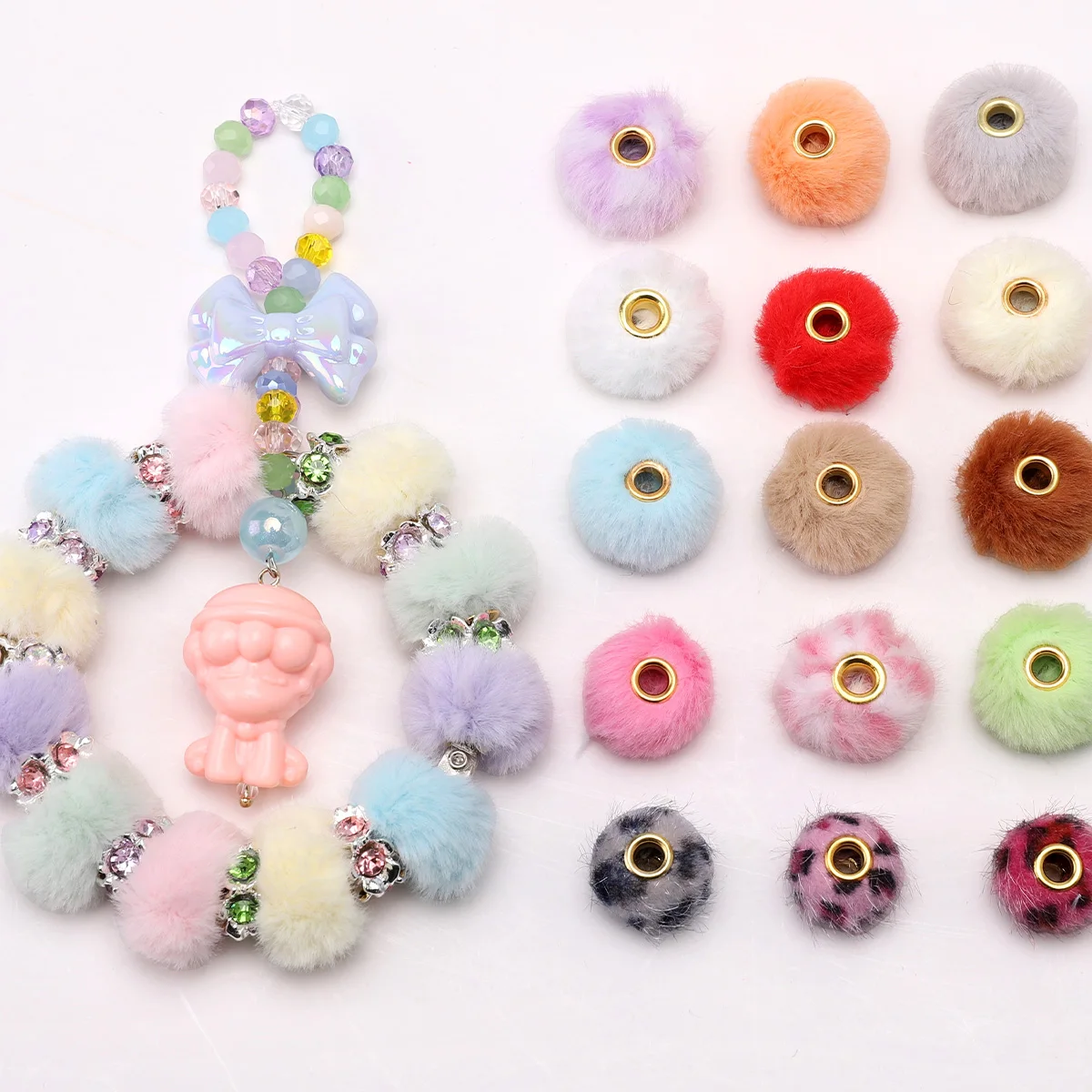 5/10pcs 15/20mm Plush Fur Covered Ball Beads Cute Multicolor Spacer Beads For DIY Jewelry Making Earring Bracelet Accessories