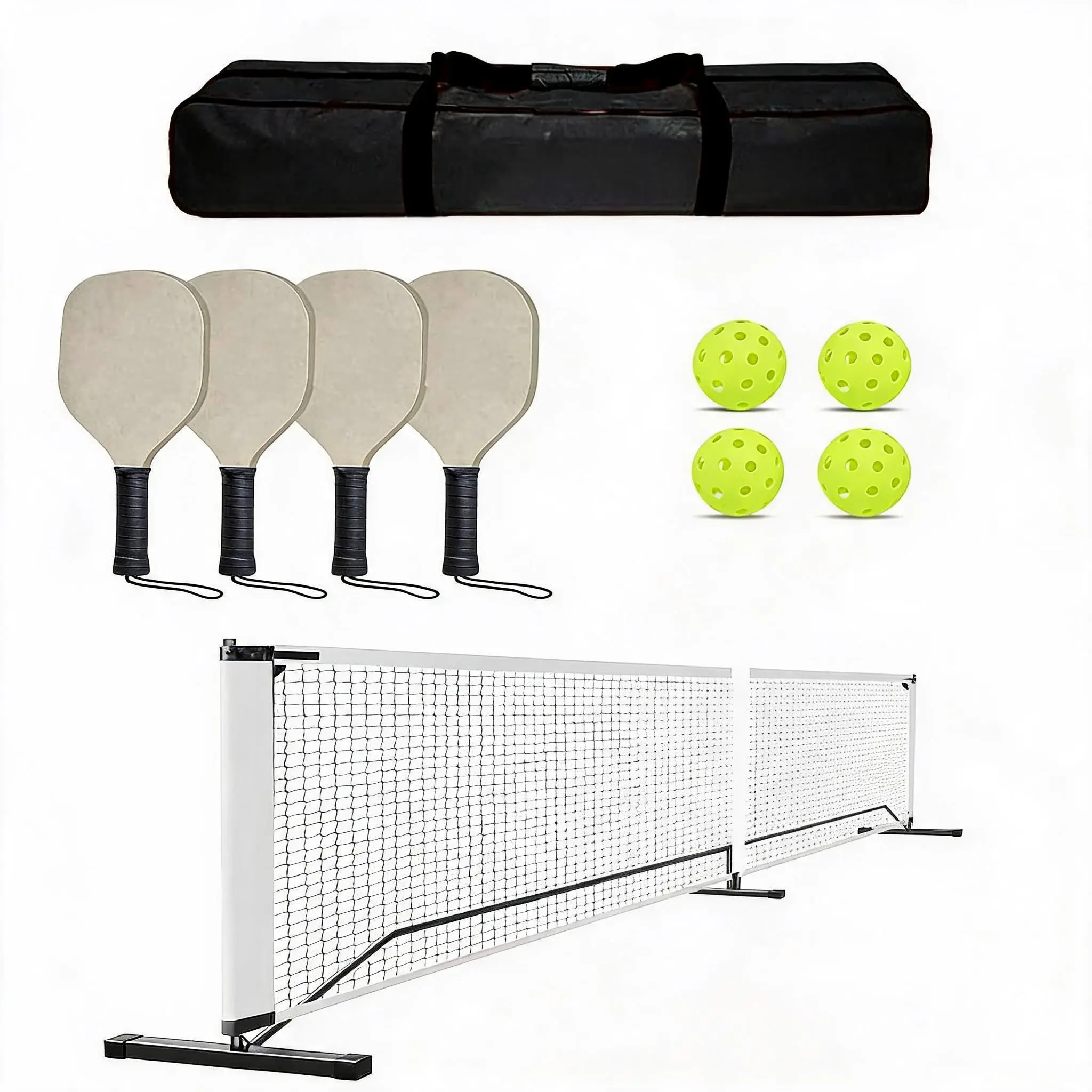 Set da pickleball con rete regolabile da 22 piedi e 4 racchette in legno