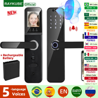 RAYKUBE K12 Tuya WiFi Camera Electronic Lock 3D Face Recognition Fingerprint Smart Door Lock With Screen Rechargeable Battery