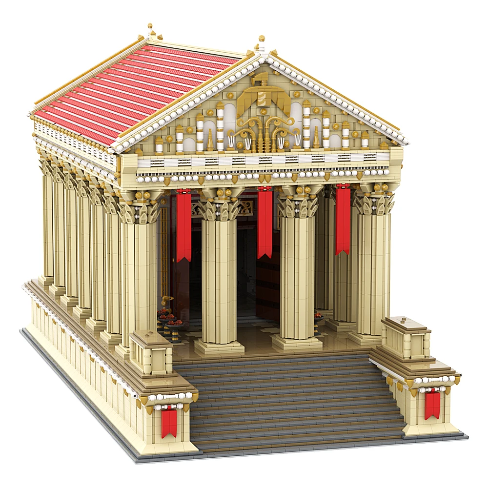 Gobricks MOC Ancient Roman Temple Model Bricks DIY Town Street View Pantheon Temple Building Blocks Set Educational Toys Gift