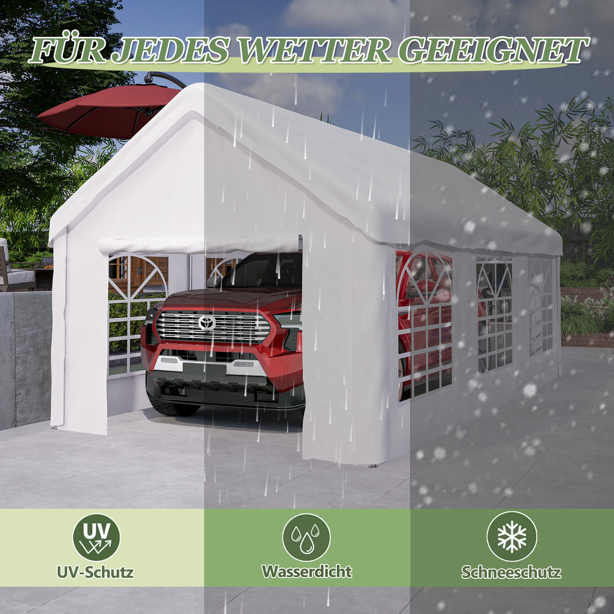 كاربورت شديد التحمل 3 × 6 م لجميع المواسم! مأوى جراج كبير جدًا للشاحنة/الأشعة فوق البنفسجية/القارب. جدران مقاومة للشتاء وقابلة للإزالة #5